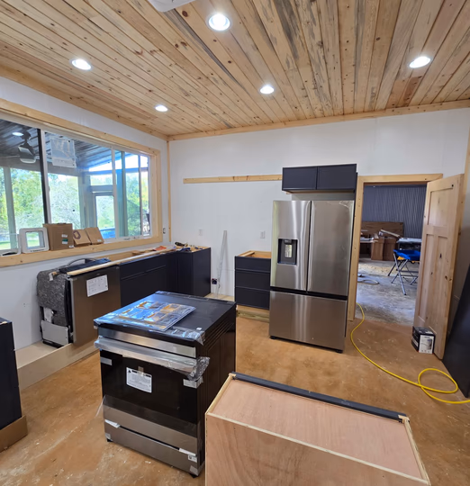 Kitchen going in inside a barndominium